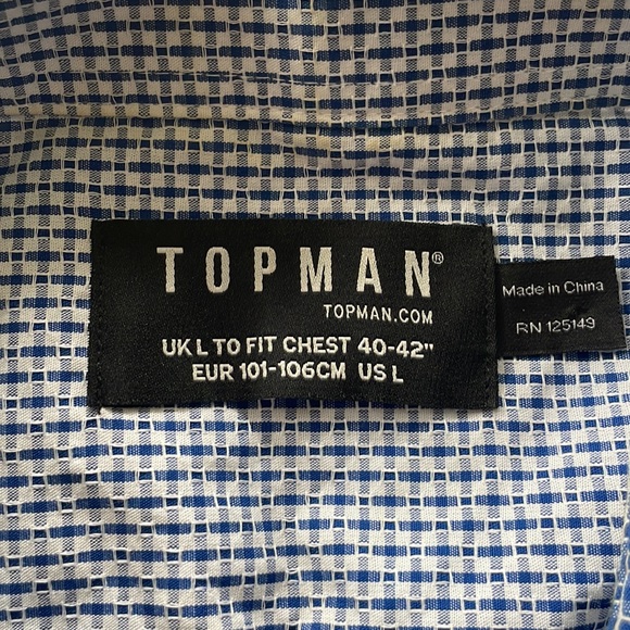 Men's TOPMAN Blue/White Long Sleeve Button Down Dress Shirt Size Large - Picture 5 of 5